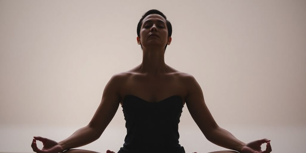 Person calmly meditating with a serene expression.